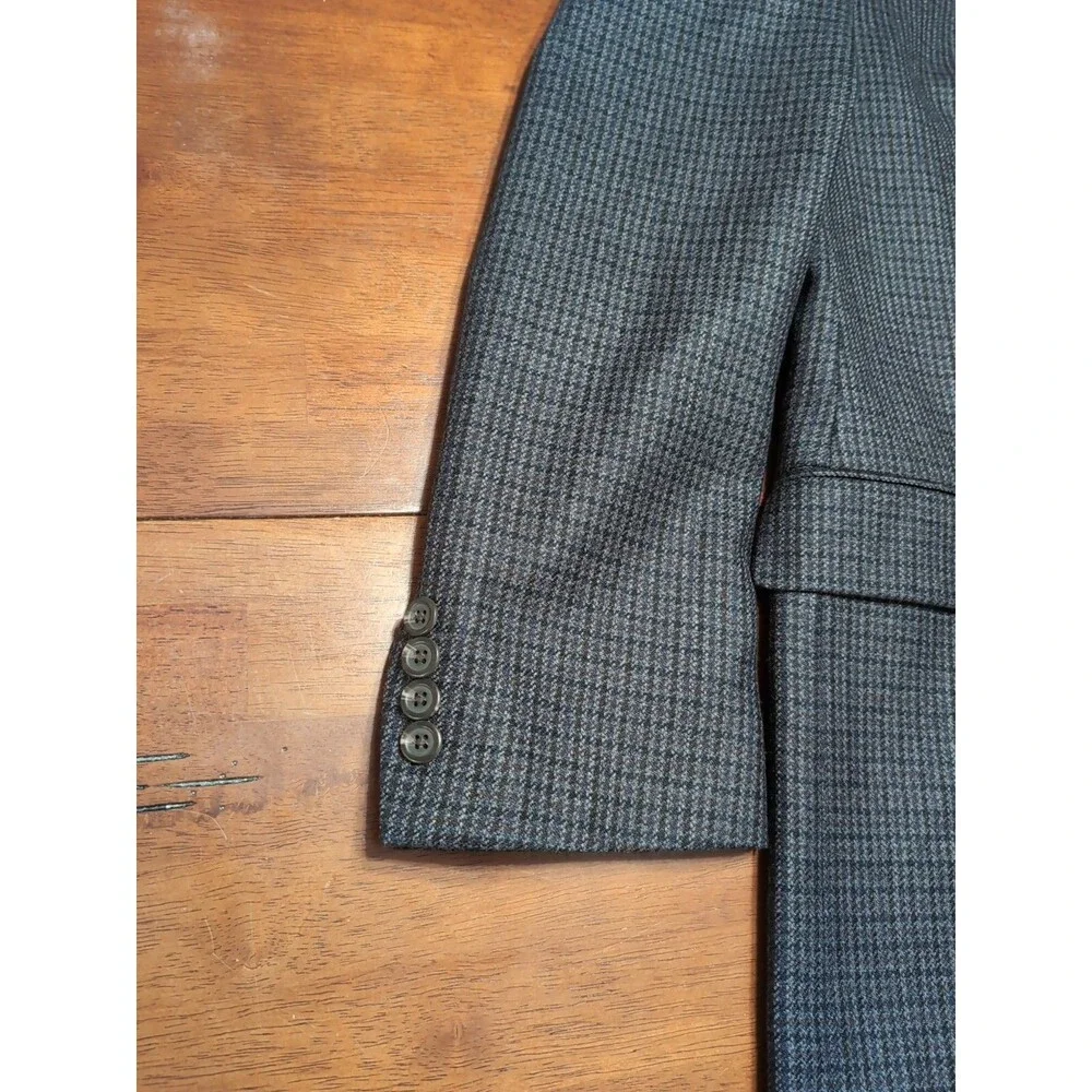 CHAPS SPORT COAT MEN'S 42L NAVY BLUE Lambswool Houndstooth 2 Button Blazer